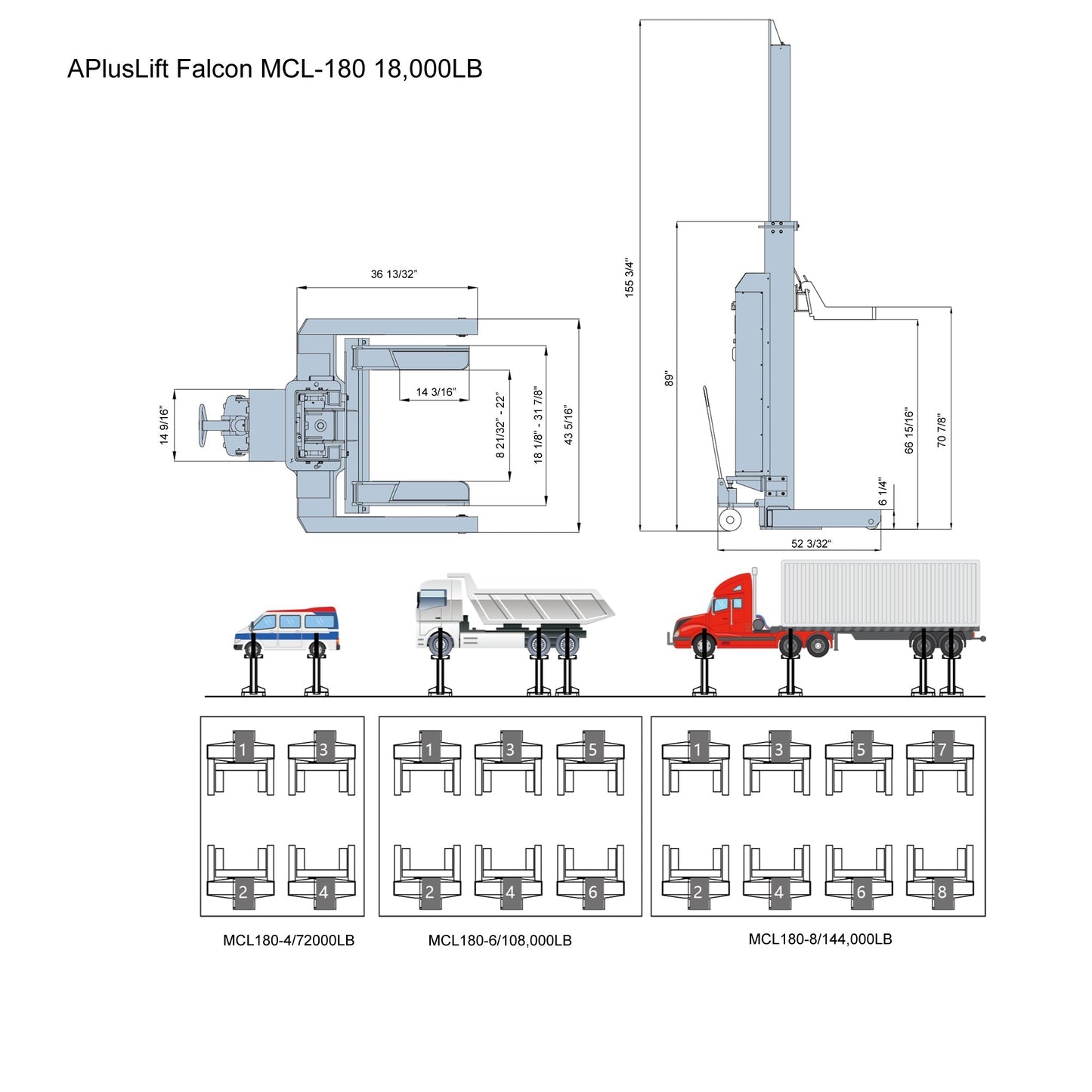 Falcon 18000LB and 22000LB Mobile Column Lifting System
