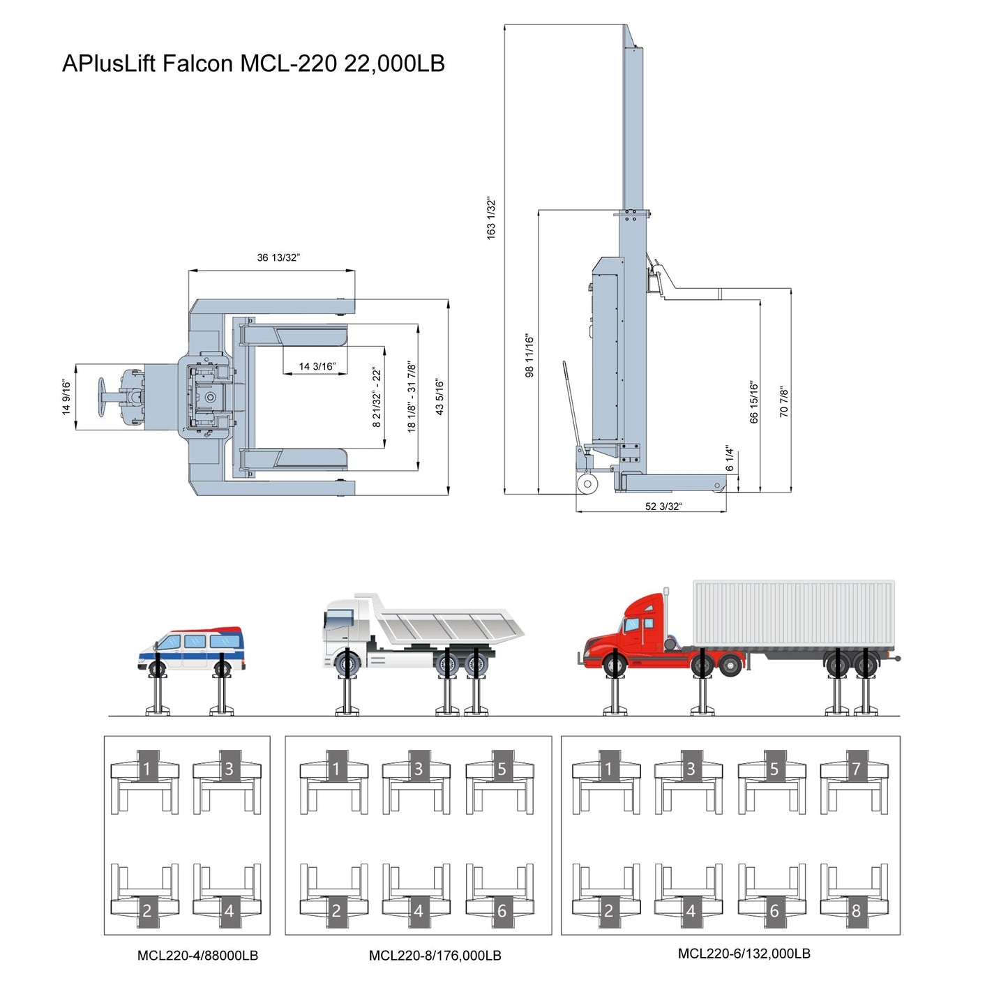 Falcon 18000LB and 22000LB Mobile Column Lifting System