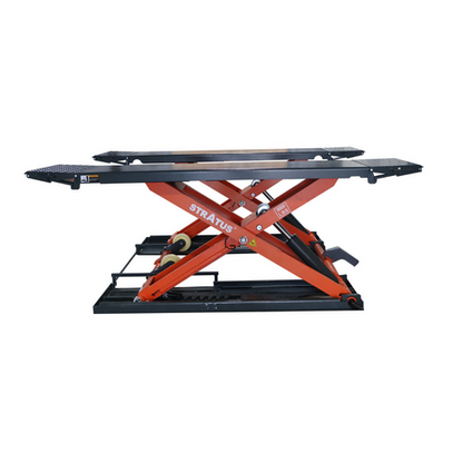 Stratus SAE-MS9000XT Extra Wide Extra Tall 47 1/4" Commercial Grade 9,000 LBS Capacity Open Center Mobile Mid Rise Electric Safety Lock Release Scissor Car Lift