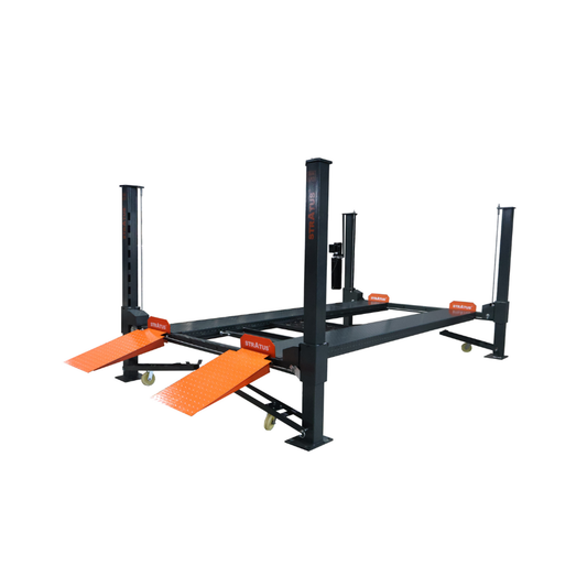 Stratus SAE-P48PC Boxed Steel Construction & Sleeve Containment 8,000 Lbs Capacity Manual Release 4 Post Mobile Compact Storage Parking Car Lift