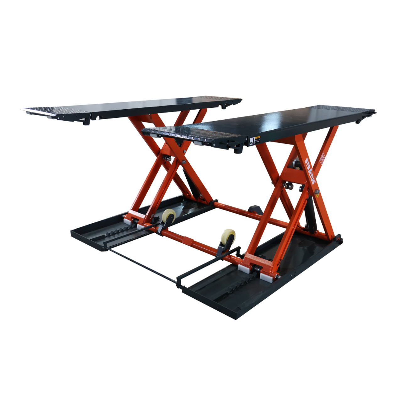 Stratus SAE-MS9000XT Extra Wide Extra Tall 47 1/4" Commercial Grade 9,000 LBS Capacity Open Center Mobile Mid Rise Electric Safety Lock Release Scissor Car Lift