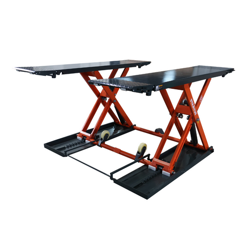 Stratus SAE-MS9000XT Extra Wide Extra Tall 47 1/4" Commercial Grade 9,000 LBS Capacity Open Center Mobile Mid Rise Electric Safety Lock Release Scissor Car Lift