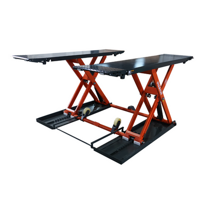 Stratus SAE-MS9000XT Extra Wide Extra Tall 47 1/4" Commercial Grade 9,000 LBS Capacity Open Center Mobile Mid Rise Electric Safety Lock Release Scissor Car Lift