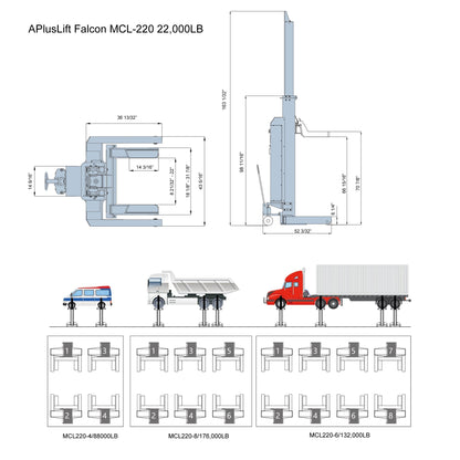 Falcon 18000LB and 22000LB Mobile Column Lifting System