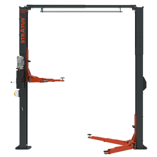 Stratus SAE-C10A 2 Post Clear Floor Height Adjustable Direct Drive 10,000 lbs Capacity Single Point Manual Release Car Lift