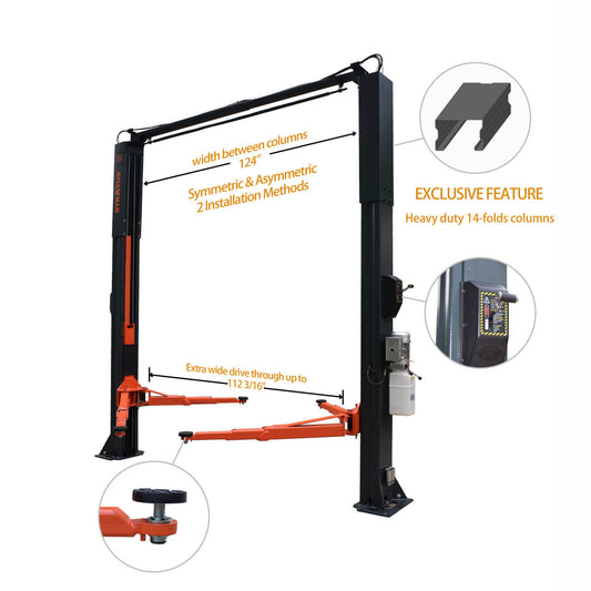 Stratus SAE-C10X Extra Wide Asymmetric & Symmetric 2-In-1 Clear Floor Direct Drive 10,000 LBS Capacity Single Point Manual Release Car Lift