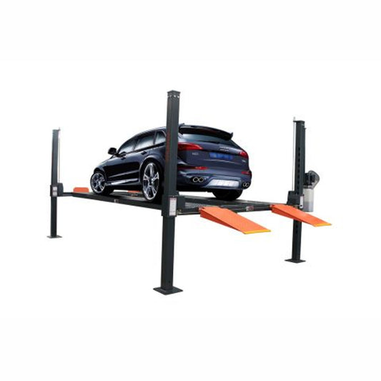 Stratus SAE-P49C Compact Enclosed 4 Post 9,000 LBS Capacity Manual Release Storage Parking Car Lift With Casters